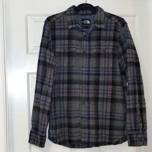 The North Face Plaid Check Cotton Button Down LS Gray Black Navy Men's MD GUC